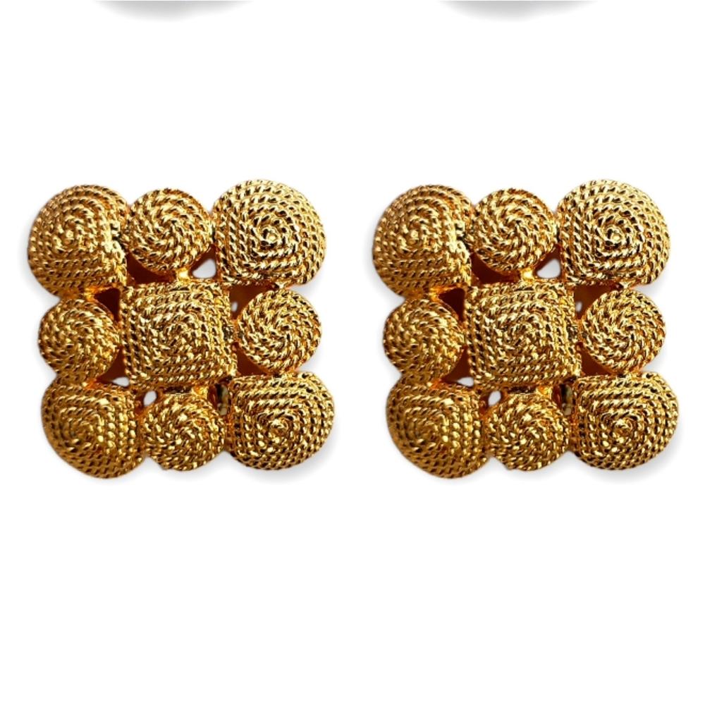VINTAGE J.G. Hook Gold Plated Connected Coiled Braid 10 Buttons Clip On Earrings